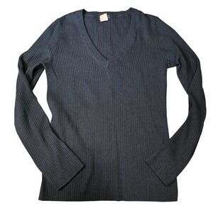 J. Crew Ribbed V Neck Long Sleeve Sweater Womens Sz Small Black Lambswool blend